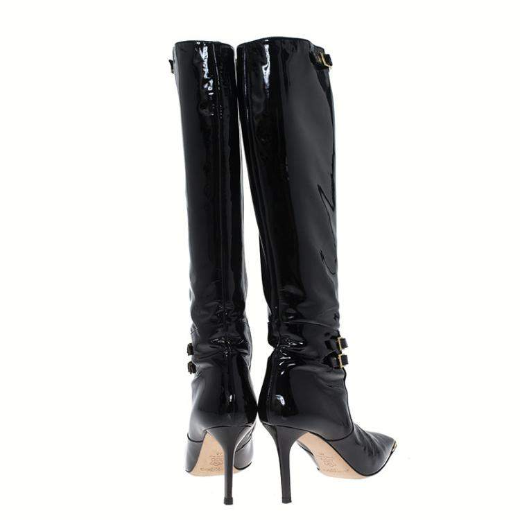Pre Owned Jimmy Choo Black Patent Leather Sheila Knee Boots Size 40