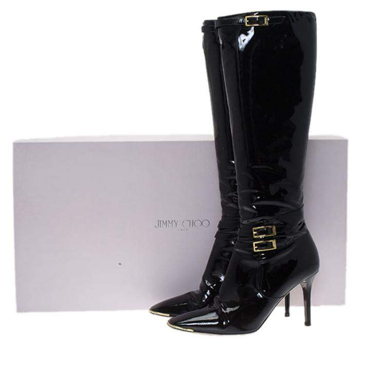 Pre Owned Jimmy Choo Black Patent Leather Sheila Knee Boots Size 40