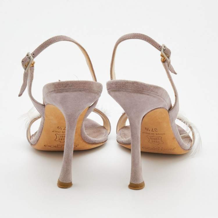 Pre Owned Jimmy Choo Light Lilac Feather And Suede Slingback Sandals Size 37.5