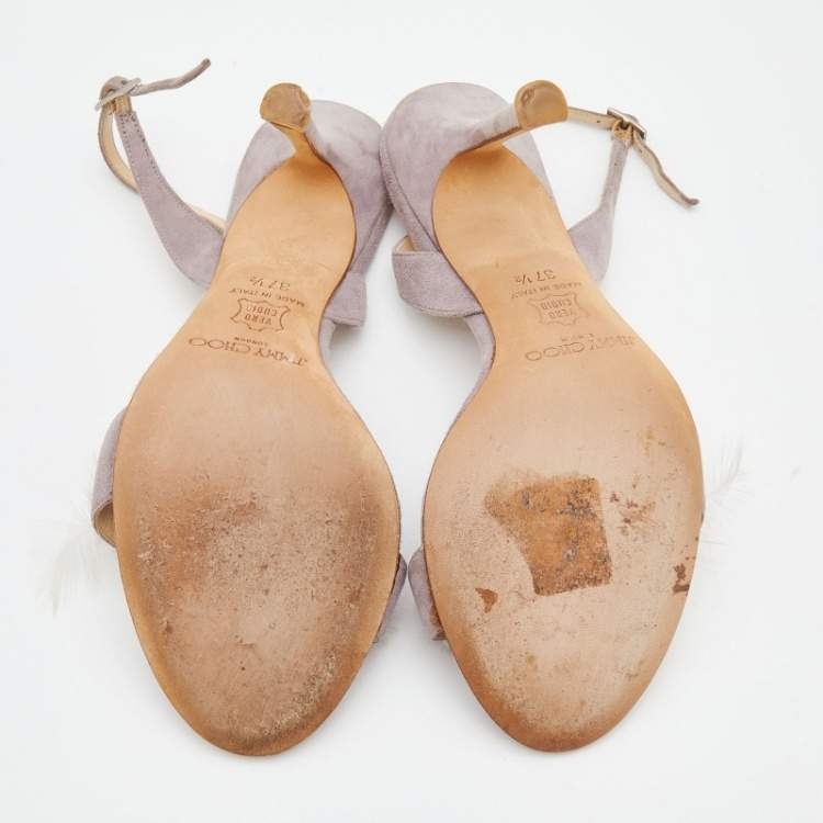 Pre Owned Jimmy Choo Light Lilac Feather And Suede Slingback Sandals Size 37.5