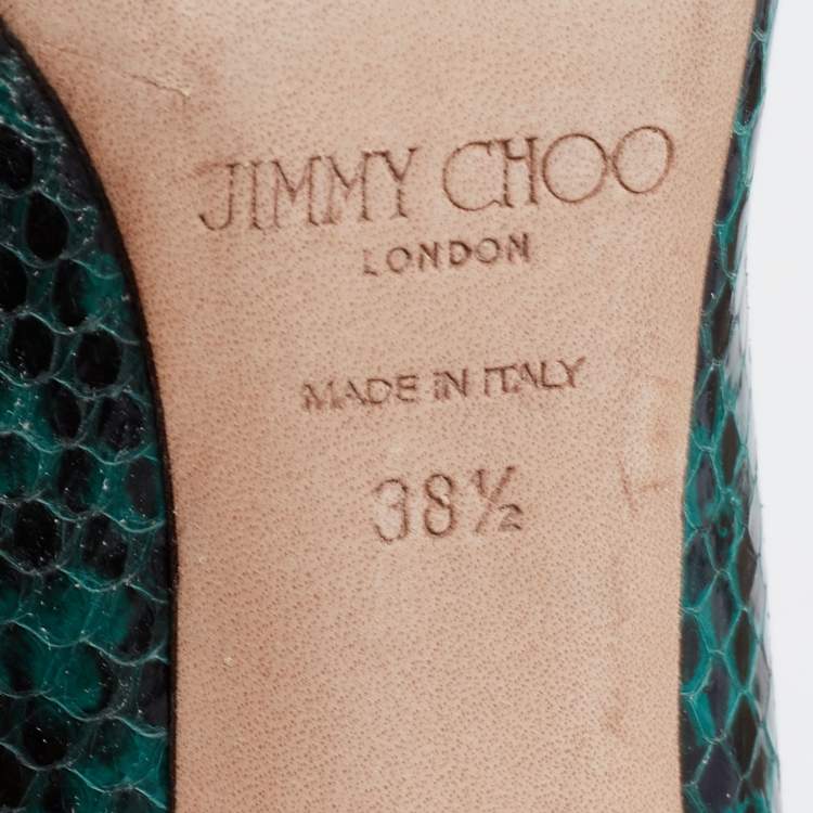 Pre Owned Jimmy Choo Green/Black Python Leather Anouk Pointed Toe Pumps Size 38.5
