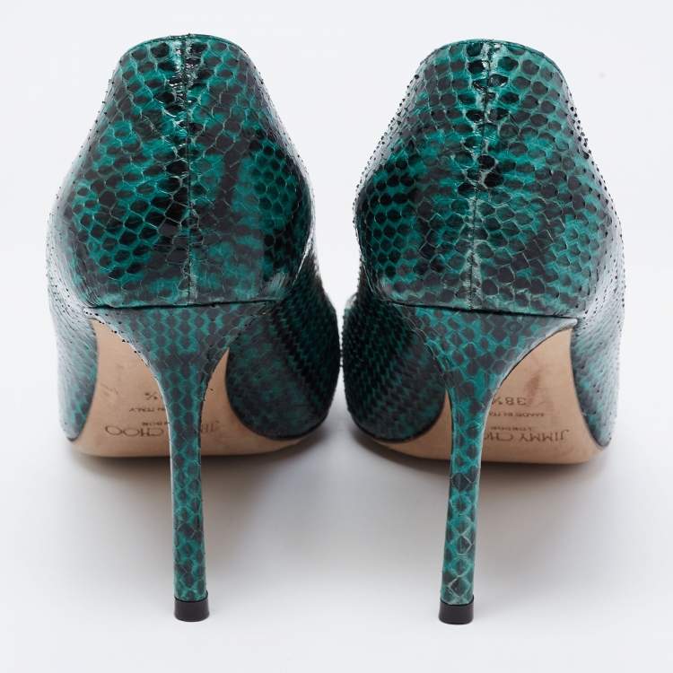 Pre Owned Jimmy Choo Green/Black Python Leather Anouk Pointed Toe Pumps Size 38.5