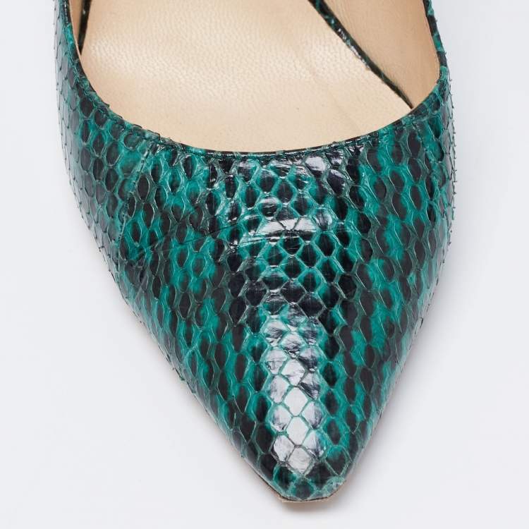 Pre Owned Jimmy Choo Green/Black Python Leather Anouk Pointed Toe Pumps Size 38.5