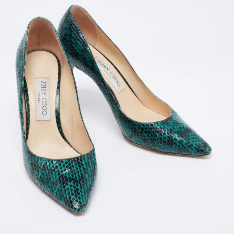 Pre Owned Jimmy Choo Green/Black Python Leather Anouk Pointed Toe Pumps Size 38.5