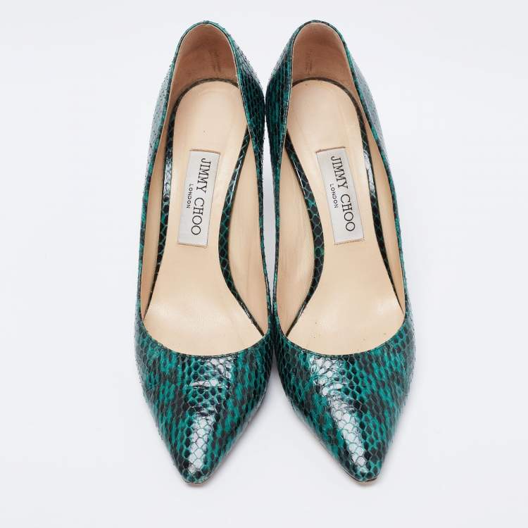 Pre Owned Jimmy Choo Green/Black Python Leather Anouk Pointed Toe Pumps Size 38.5