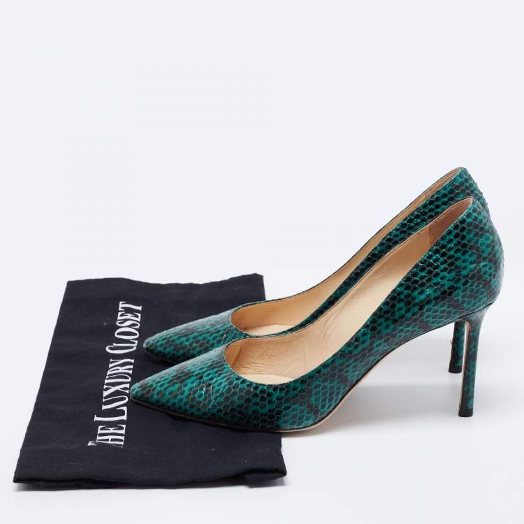 Pre Owned Jimmy Choo Green/Black Python Leather Anouk Pointed Toe Pumps Size 38.5