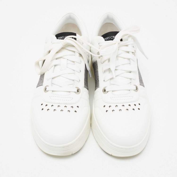 Pre Owned Jimmy Choo White Leather Hawaii Lace Up Sneakers Size 40