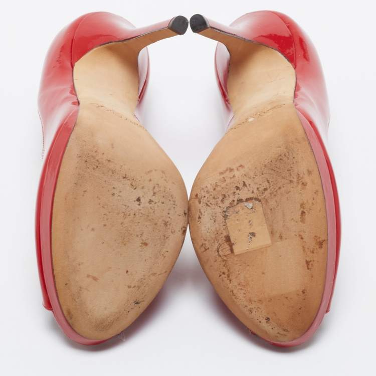 Pre Owned Jimmy Choo Red Patent Leather Luna Peep Toe Pumps Size 36