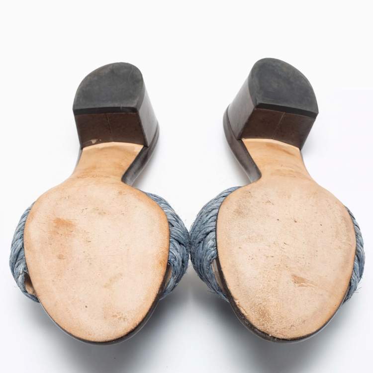 Pre Owned Jimmy Choo Blue Raffia Granger Slide Sandals Size 38.5