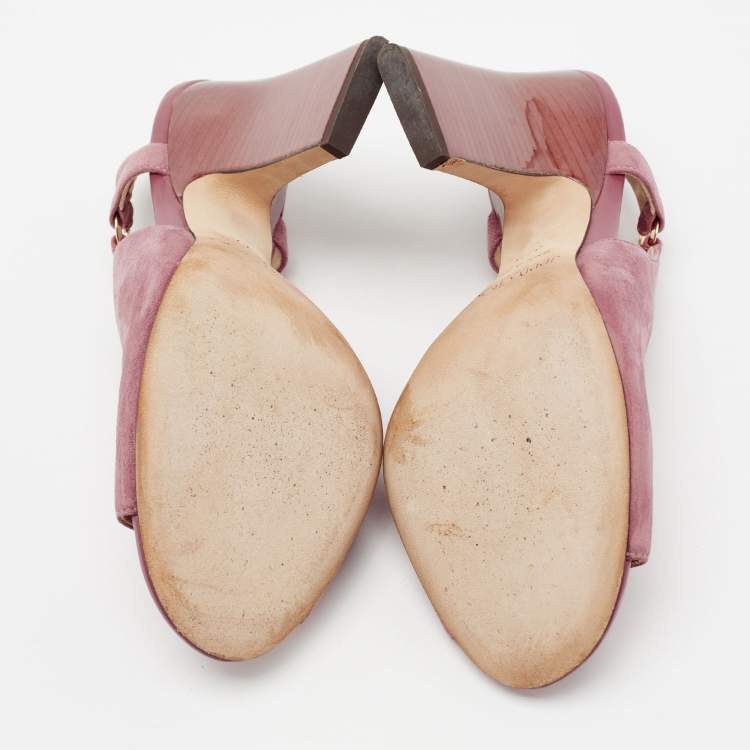 Pre Owned Jimmy Choo Pink Suede Slingback Sandals Size 37.5