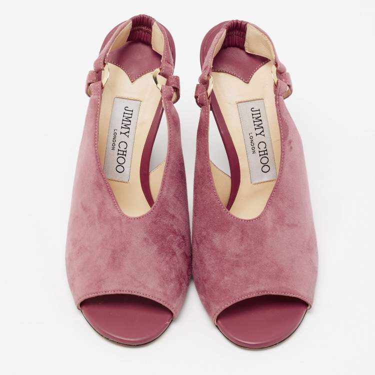 Pre Owned Jimmy Choo Pink Suede Slingback Sandals Size 37.5