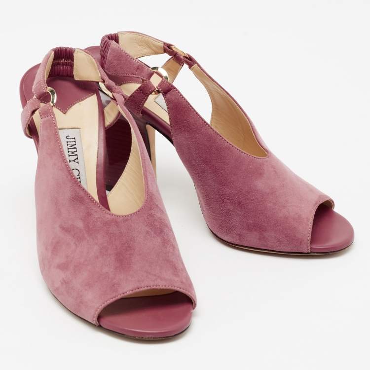 Pre Owned Jimmy Choo Pink Suede Slingback Sandals Size 37.5