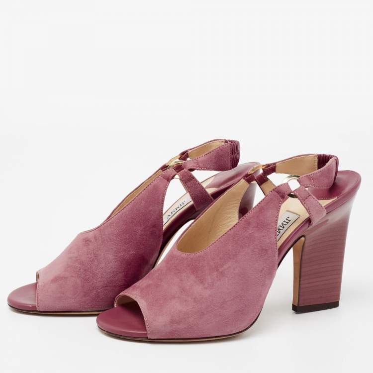 Pre Owned Jimmy Choo Pink Suede Slingback Sandals Size 37.5