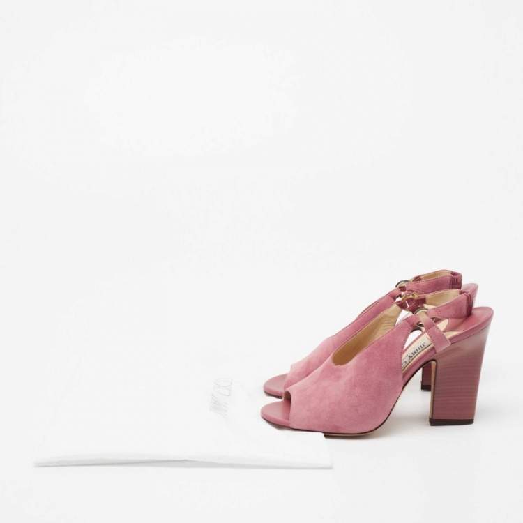 Pre Owned Jimmy Choo Pink Suede Slingback Sandals Size 37.5