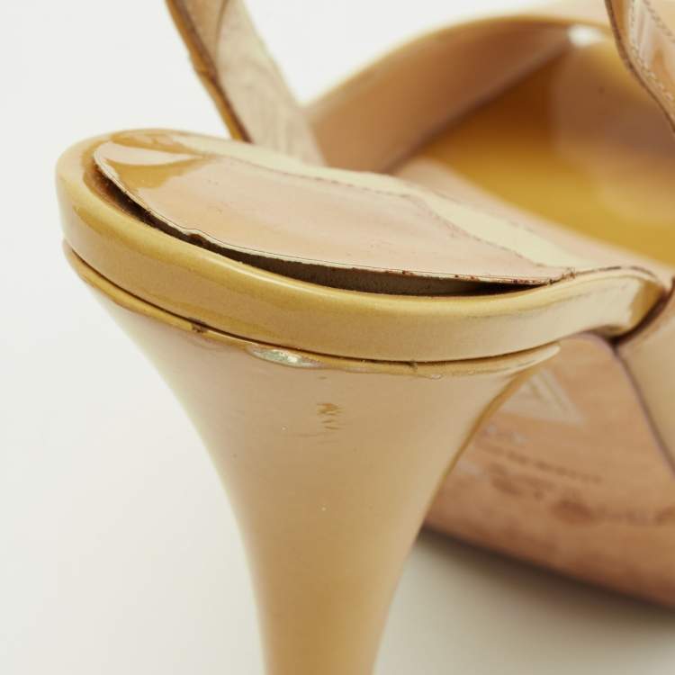 Pre Owned Jimmy Choo Yellow Patent Leather Nova Peep-Toe Platform Slingback Sandals Size 38