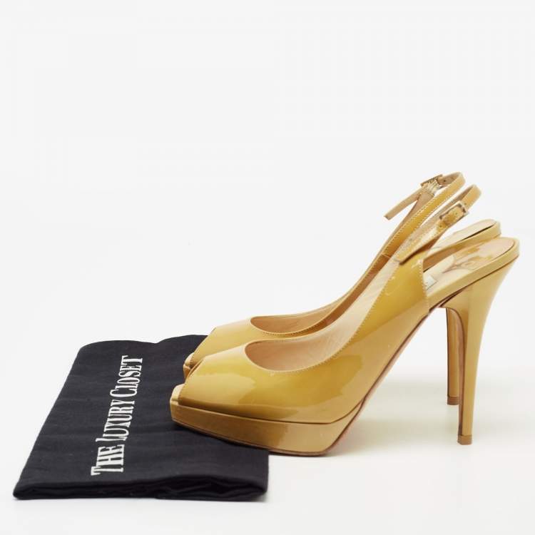 Pre Owned Jimmy Choo Yellow Patent Leather Nova Peep-Toe Platform Slingback Sandals Size 38