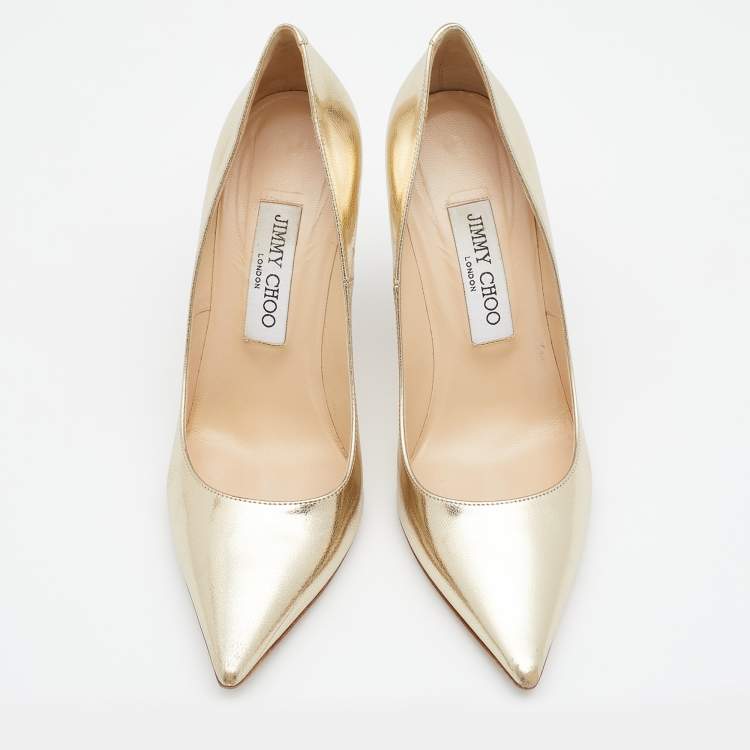 Pre Owned Jimmy Choo Metallic Gold Leather Anouk Pointed Pumps Size 37