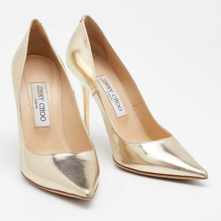 Pre Owned Jimmy Choo Metallic Gold Leather Anouk Pointed Pumps Size 37