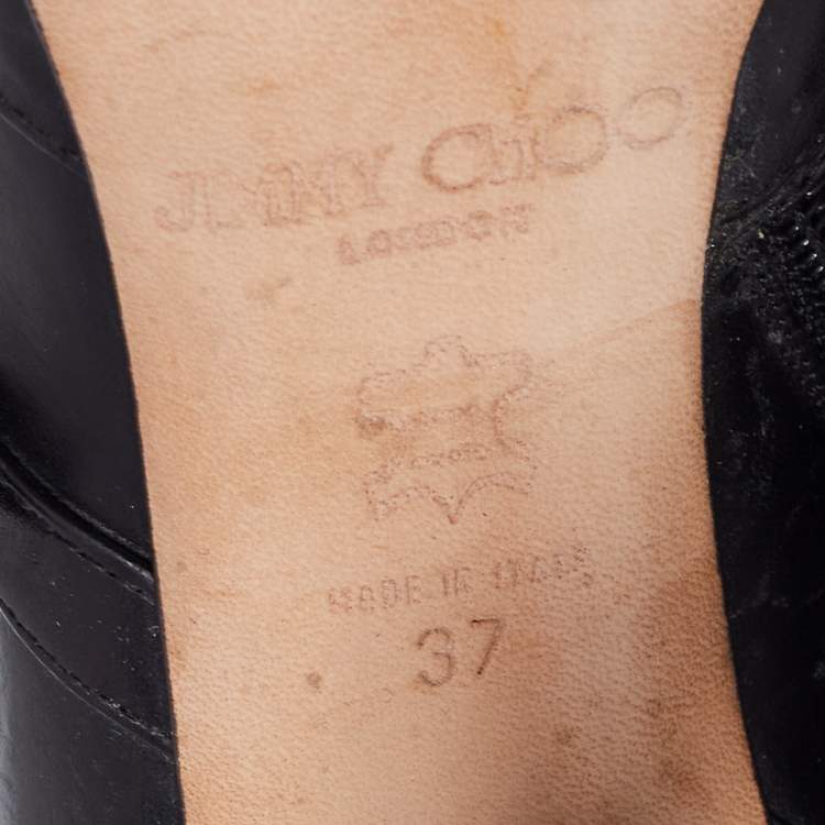 Pre Owned Jimmy Choo Black Leather Buckle Detail Ankle Booties Size 37