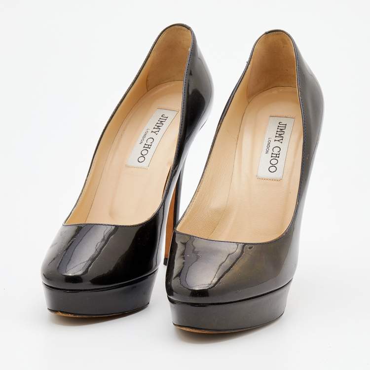 Jimmy Choo Dark Brown Patent Leather Alex Platform Pumps Size 37.5