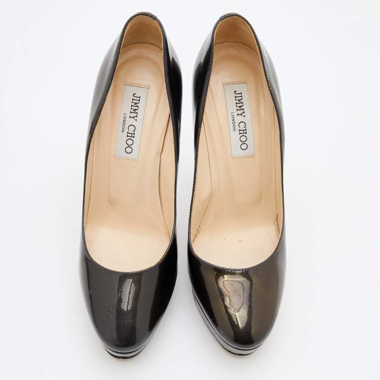 مملوكة مسبقًا Jimmy Choo Dark Brown Patent Leather Alex Platform Pumps Size 37.5