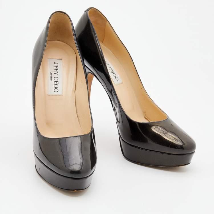 مملوكة مسبقًا Jimmy Choo Dark Brown Patent Leather Alex Platform Pumps Size 37.5