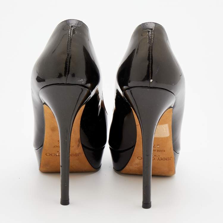 مملوكة مسبقًا Jimmy Choo Dark Brown Patent Leather Alex Platform Pumps Size 37.5