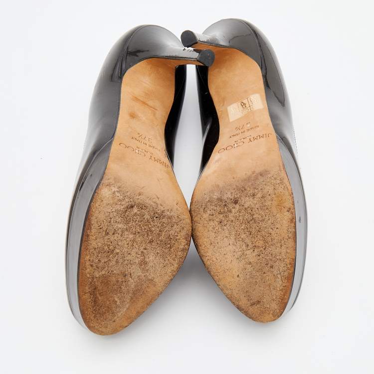مملوكة مسبقًا Jimmy Choo Dark Brown Patent Leather Alex Platform Pumps Size 37.5