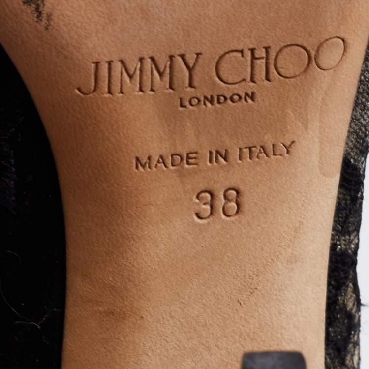 Pre Owned Jimmy Choo Black Lace and Suede Floral Embroidered Kamaris Ankle Booties Size 38