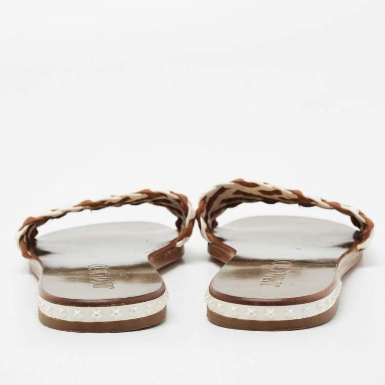 Pre Owned Jimmy Choo Brown/White Woven Slide Sandals Size 41