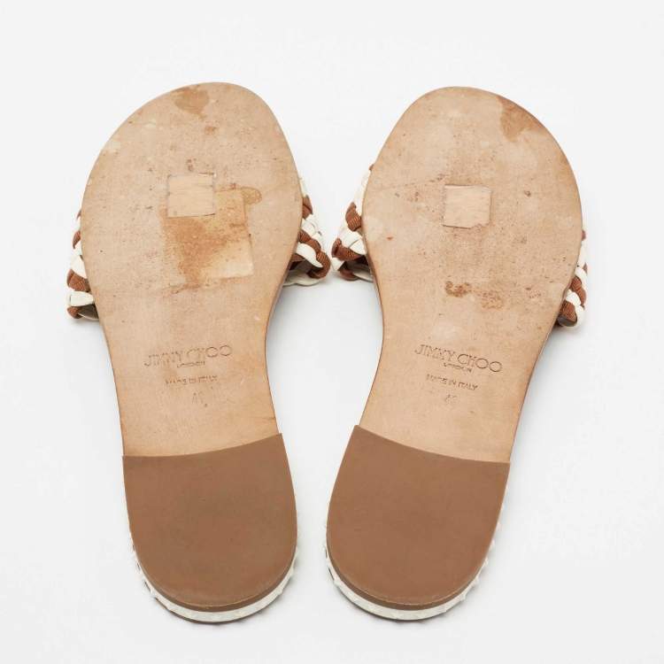 Pre Owned Jimmy Choo Brown/White Woven Slide Sandals Size 41