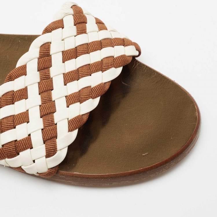 Pre Owned Jimmy Choo Brown/White Woven Slide Sandals Size 41
