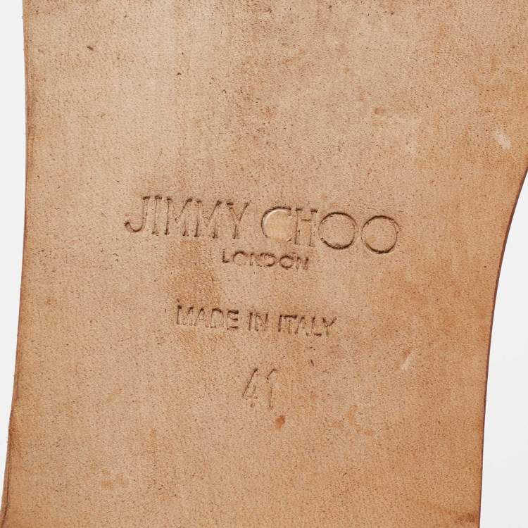 Pre Owned Jimmy Choo Brown/White Woven Slide Sandals Size 41