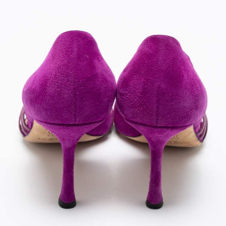 Pre Owned Jimmy Choo Purple Suede And Patent Leather D'orsay Sandals Size 40