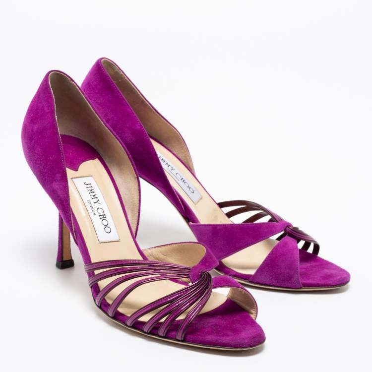 Pre Owned Jimmy Choo Purple Suede And Patent Leather D'orsay Sandals Size 40