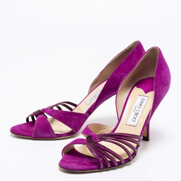 Pre Owned Jimmy Choo Purple Suede And Patent Leather D'orsay Sandals Size 40