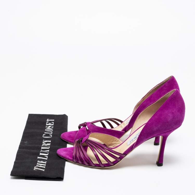 Pre Owned Jimmy Choo Purple Suede And Patent Leather D'orsay Sandals Size 40