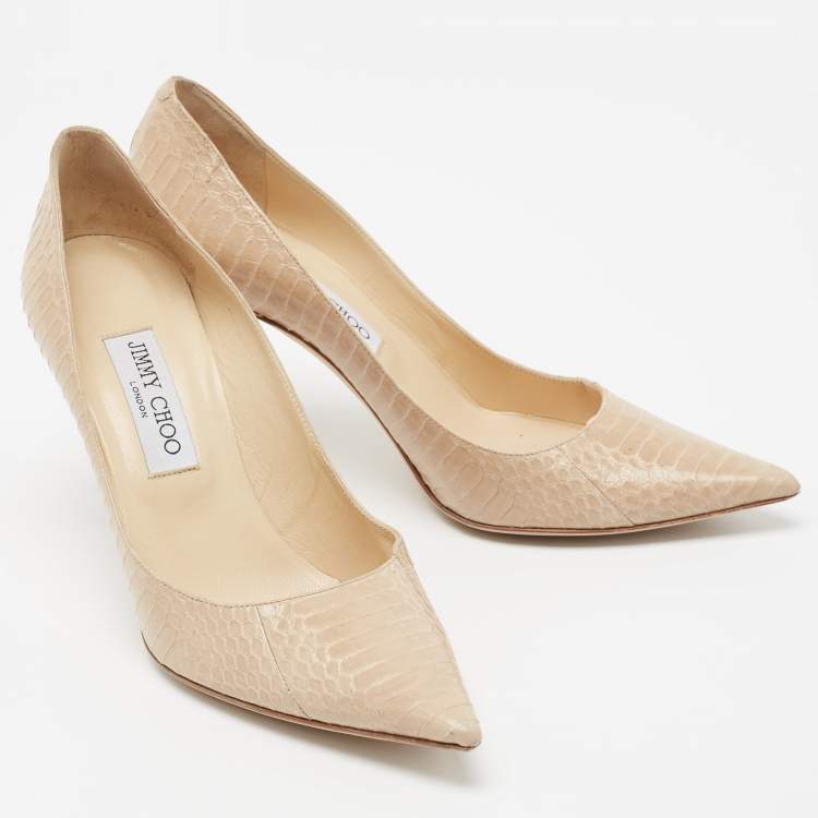 Pre Owned Jimmy Choo Beige Python Leather Agnes Pointed Toe Pumps Size 39.5