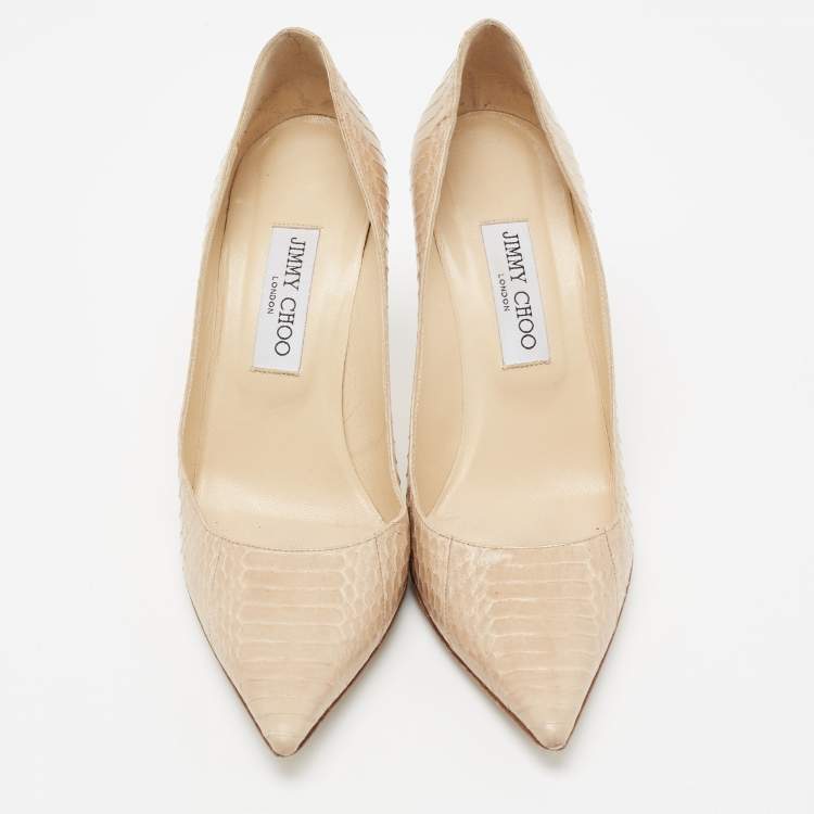 Pre Owned Jimmy Choo Beige Python Leather Agnes Pointed Toe Pumps Size 39.5