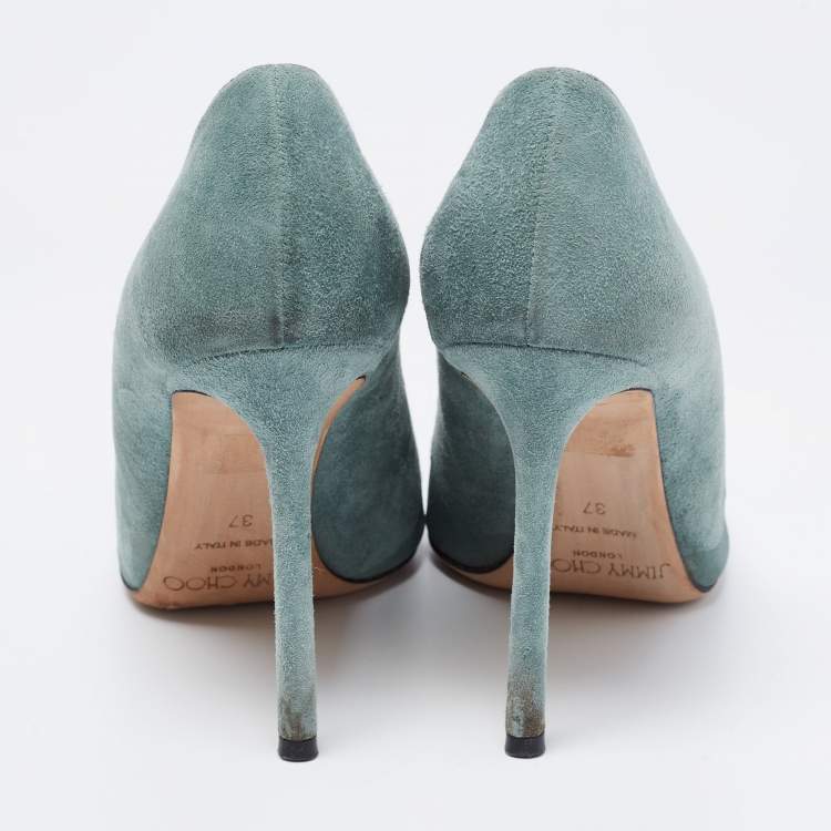 Pre Owned Jimmy Choo Green Suede Romy Pumps Size 37