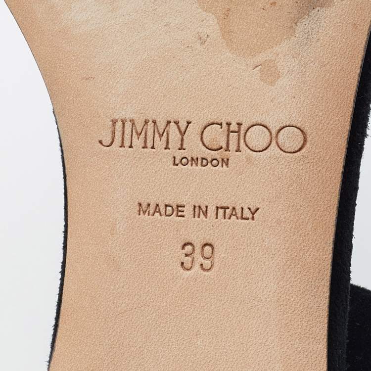 Pre Owned Jimmy Choo Black Suede Jewelled Buckle Pointed Toe Halina Flat Ankle Strap Sandals Size 39