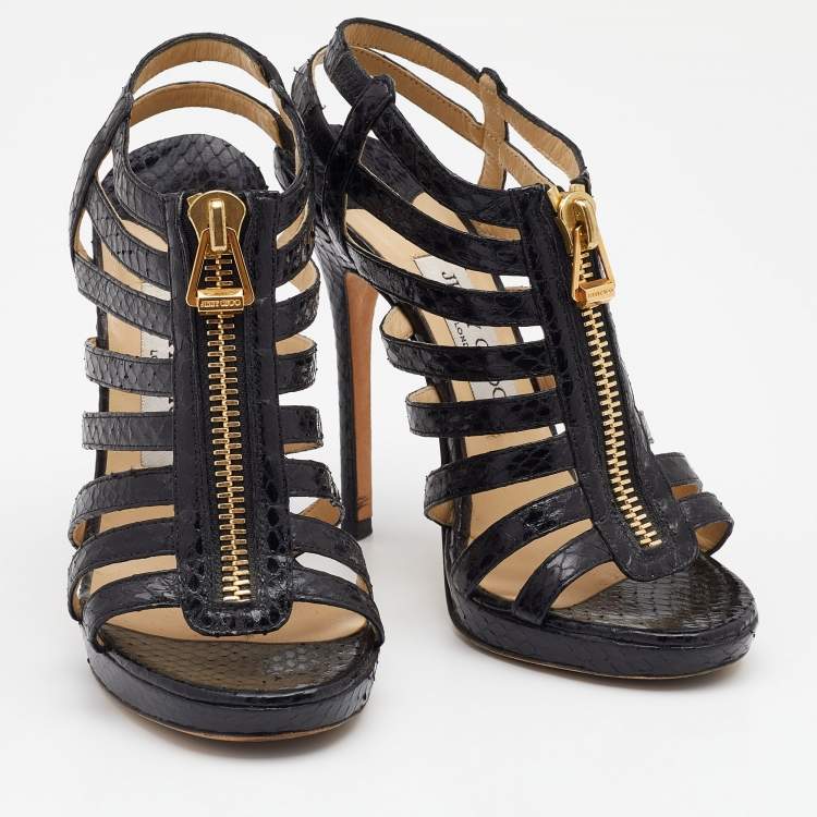 Pre Owned Jimmy Choo Black Snakeskin Glenys Gladiator Platform Sandals Size 36.5