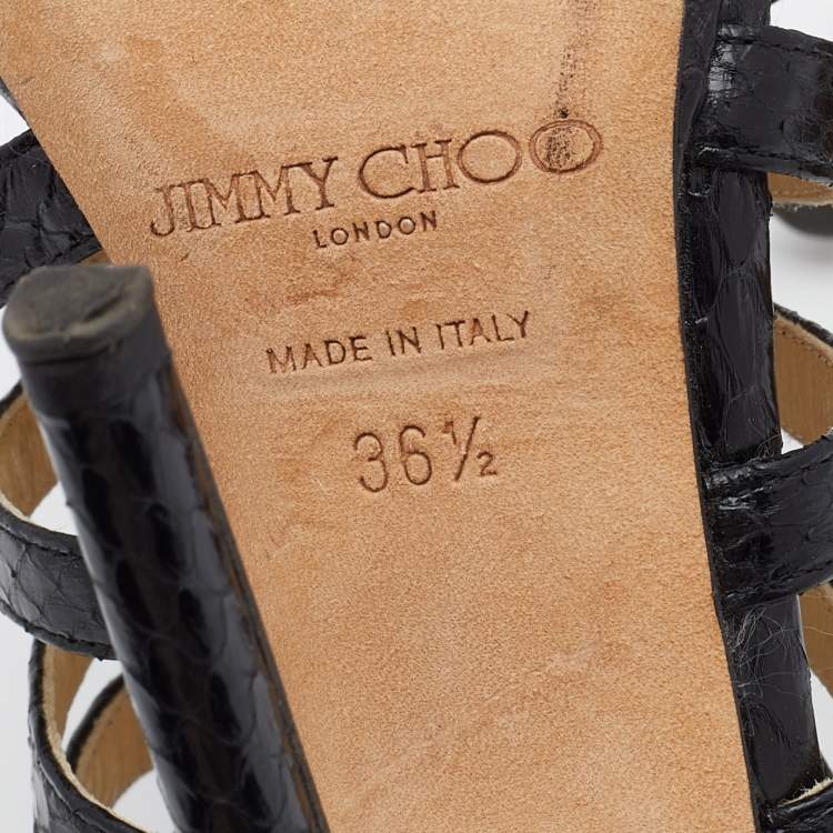 Pre Owned Jimmy Choo Black Snakeskin Glenys Gladiator Platform Sandals Size 36.5