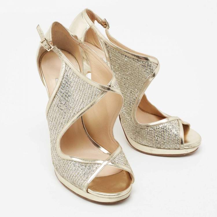 Pre Owned Jimmy Choo Metallic Gold Leather Crystal-embellished Sandals Size 39