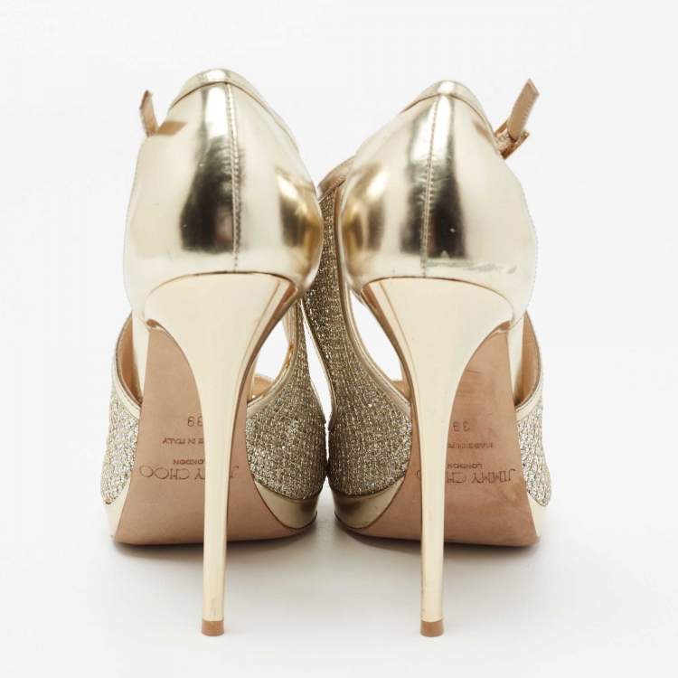 Pre Owned Jimmy Choo Metallic Gold Leather Crystal-embellished Sandals Size 39
