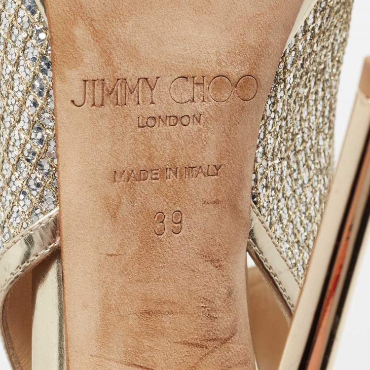 Pre Owned Jimmy Choo Metallic Gold Leather Crystal-embellished Sandals Size 39