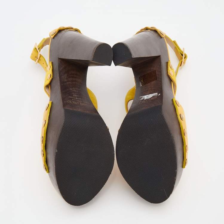 Pre Owned Jimmy Choo Yellow Suede And Leather United Platform Ankle Strap Sandals Size 40