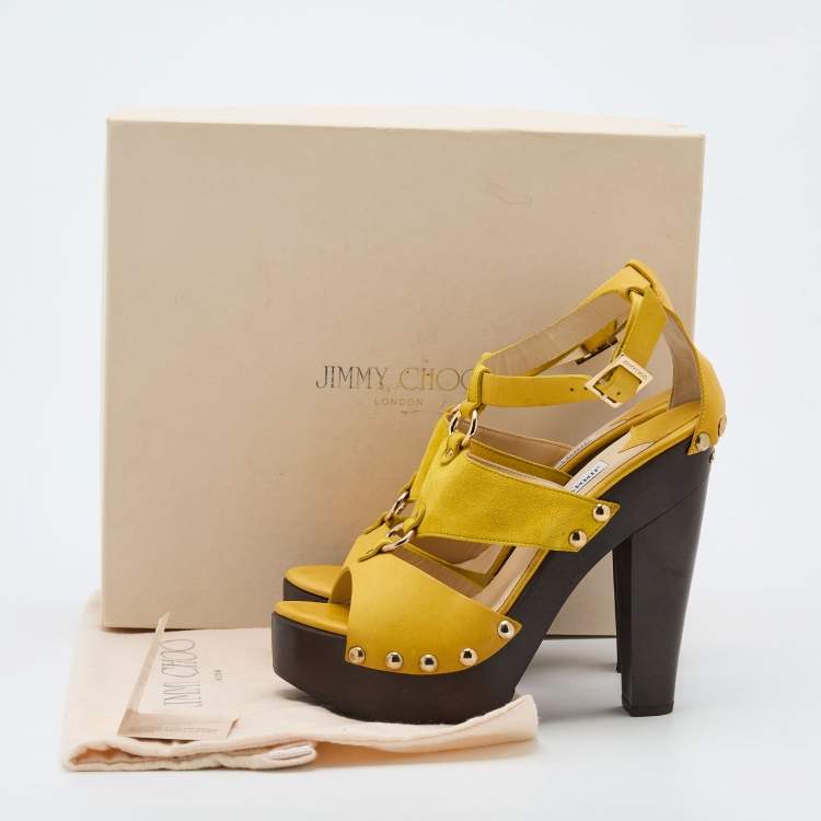 Pre Owned Jimmy Choo Yellow Suede And Leather United Platform Ankle Strap Sandals Size 40