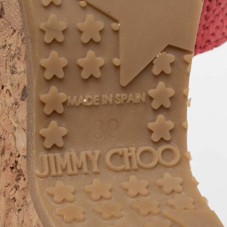 Pre Owned Jimmy Choo Pink Leather Prima Cork Wedge Slide Sandals Size 39