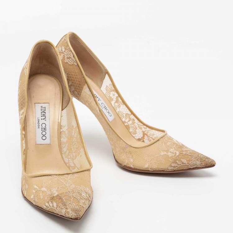 Pre Owned Jimmy Choo Beige Lace Abel Pumps Size 39
